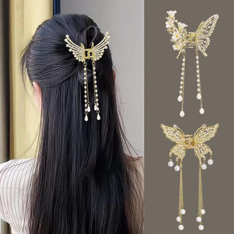 Metal Butterfly Hairpin with Tassel Pendant - Elegant Hair Accessory for Women (12 Piece Packet)