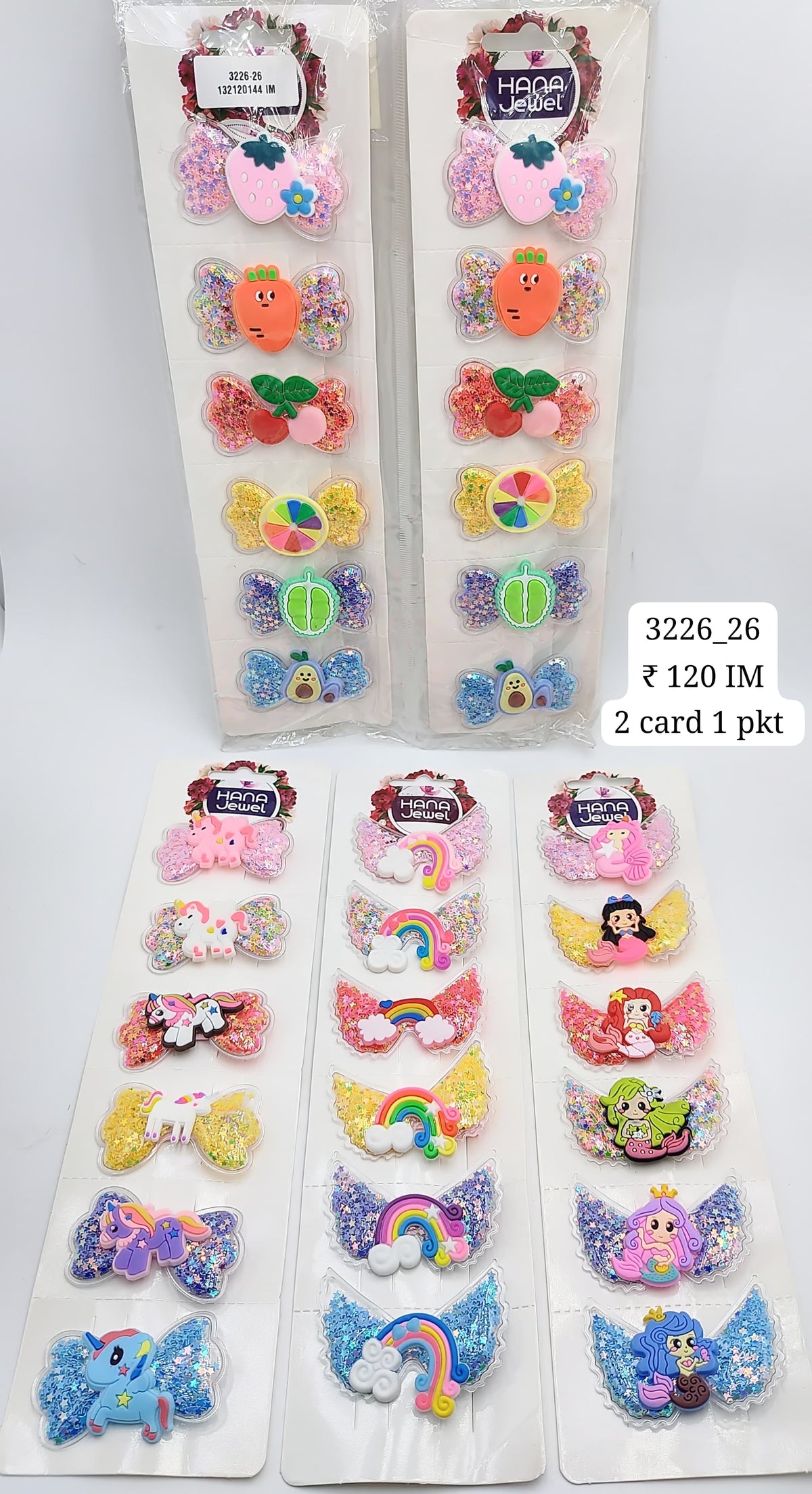 3226-26 KIDS HAIR CLIPS | 2-CARD IN ONE PACKET | DESIGN VARIANTS | (60/-RS PER CARD)