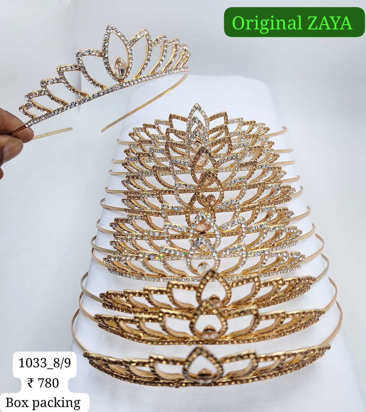 1033-8-9 ZAYA/SEOUL STYEL TIARA | 12-PCS BOX PACKING | (65/- RS PER PCS)