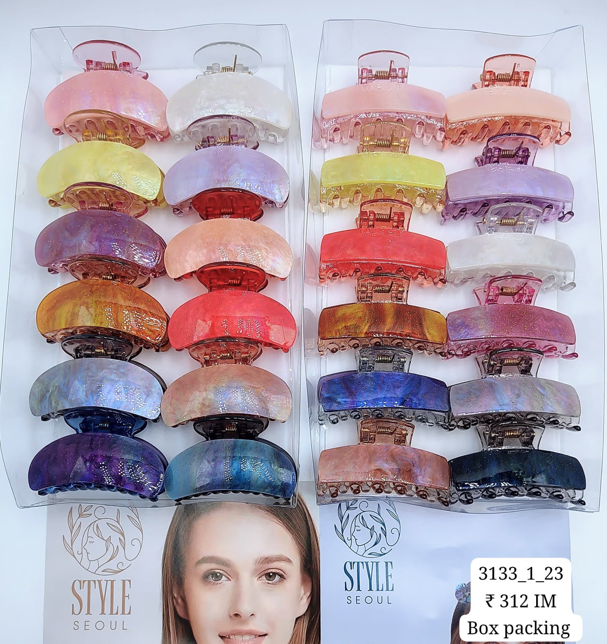 3133-1-23 SEOUL STYEL  ACRYLIC HAIR CLUTCHER | 12-PCS BOX PACKING | COLORS VARIANTS | (26/- RS PER PCS)