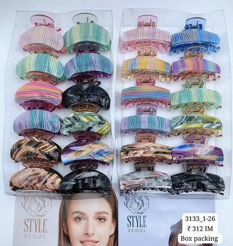 3133-1-26 SEOUL STYEL ACRYLIC HAIR CLUTCHER | 12-PCS BOX PACKING | COLORS VARIANTS | (26/- RS PER PCS)