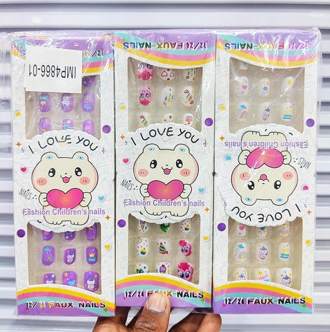 Nails Children Acrylic Fake Nails, Lightweight, Long Lasting, Easy to Use -Multi (Nails Children, 144pcs ) PACKAGE INCLUDED : 12Nails 1pkt –  12 small pkt  = 144 pcs  nail .