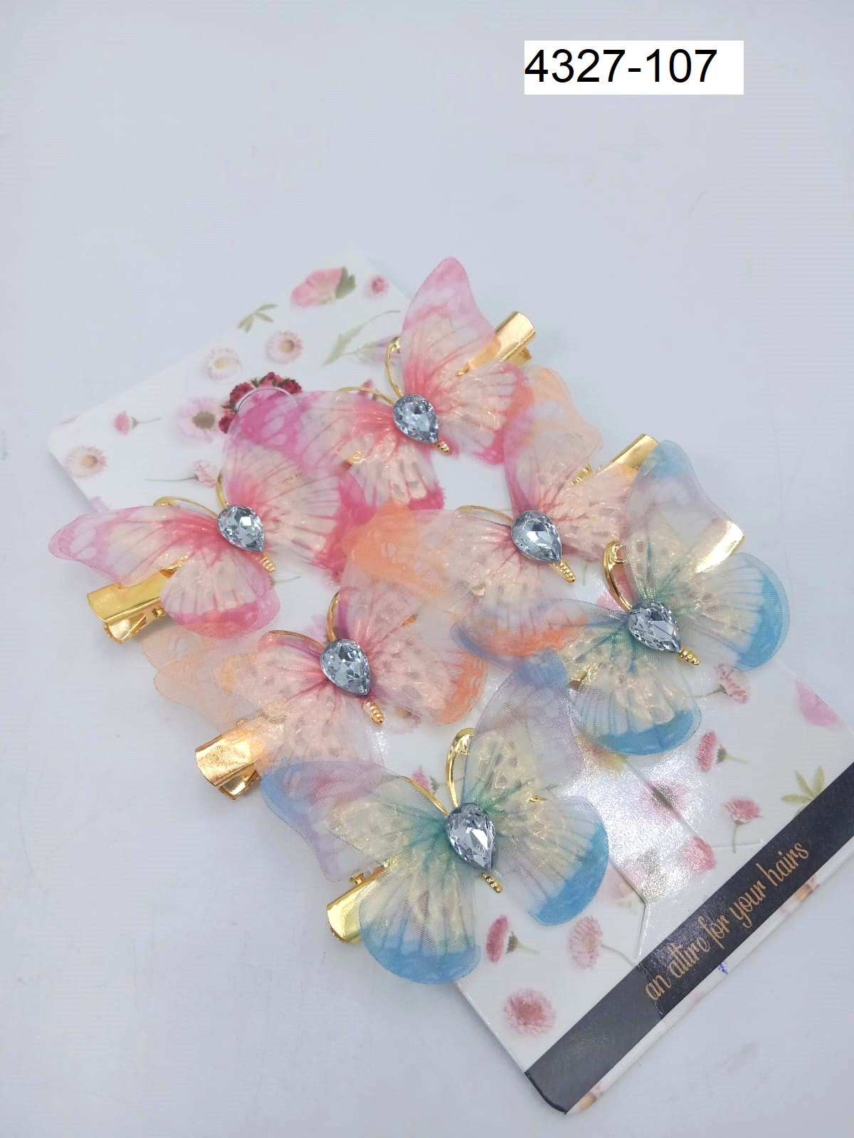 Hana Jewels  6 Pcs Small Multicolored Butterfly Hair Clips in one card ,12cards pkg and Total -72pcs in packing