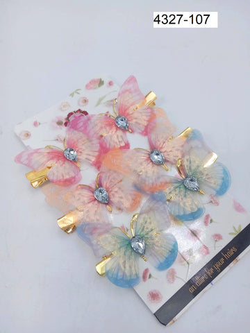 Hana Jewels  6 Pcs Small Multicolored Butterfly Hair Clips in one card ,12cards pkg and Total -72pcs in packing