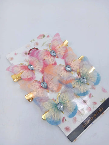 Hana Jewels  6 Pcs Small Multicolored Butterfly Hair Clips in one card ,12cards pkg and Total -72pcs in packing