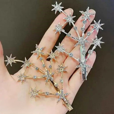 Impression  Star Shape 12 Pcs Silver and Gold color with white stone  Hair Clip set pack of 12pcs}