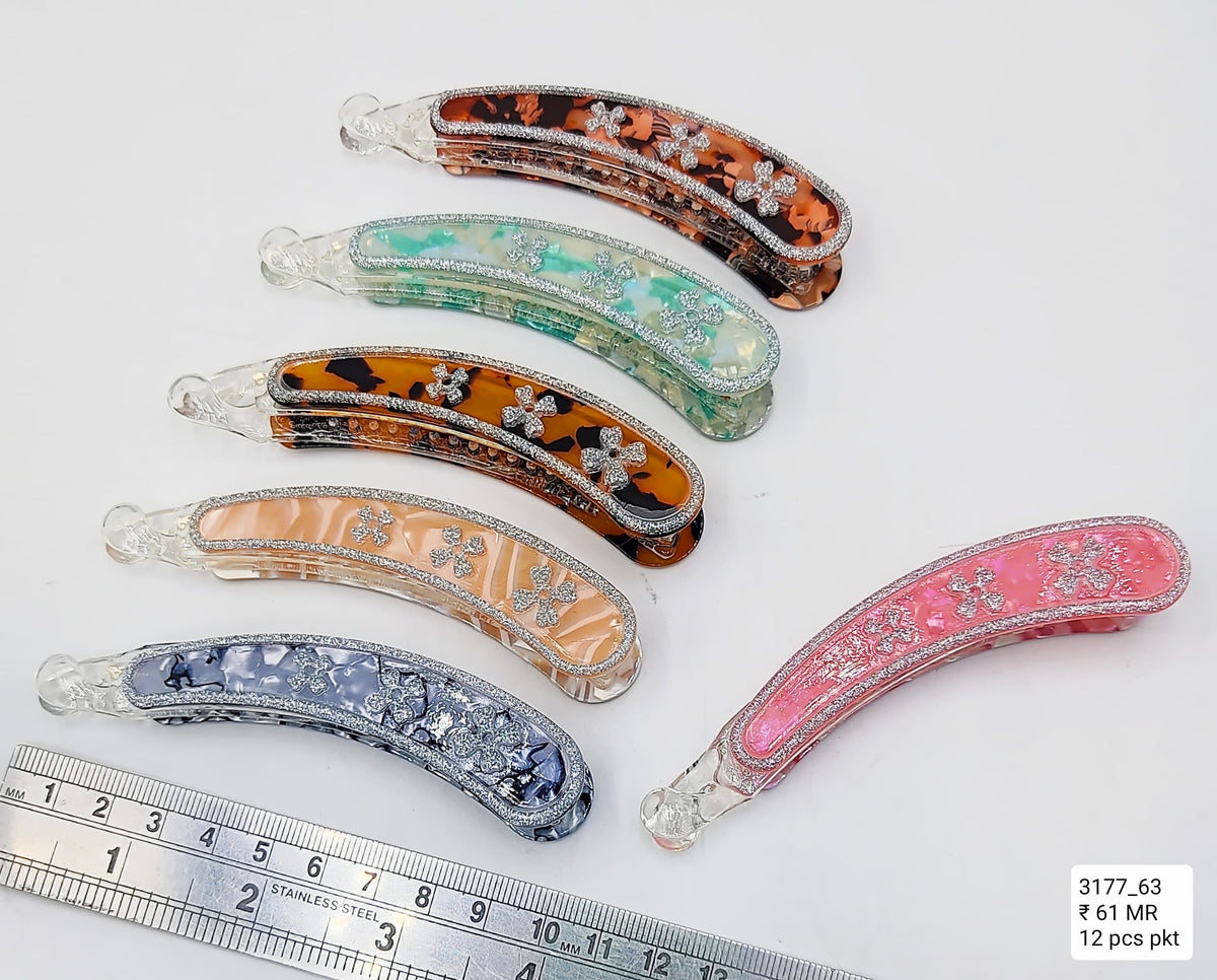 Impression Banana Hair Clip Classic Fashionable Printed Twist Clip Banana Clips pack of 12pcs)