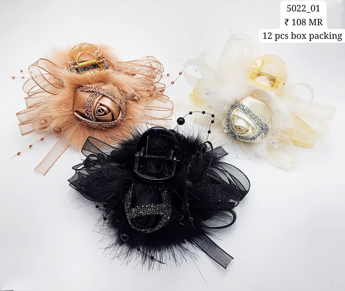 Fancy Rose Hair Clip (12 Piece Packing)