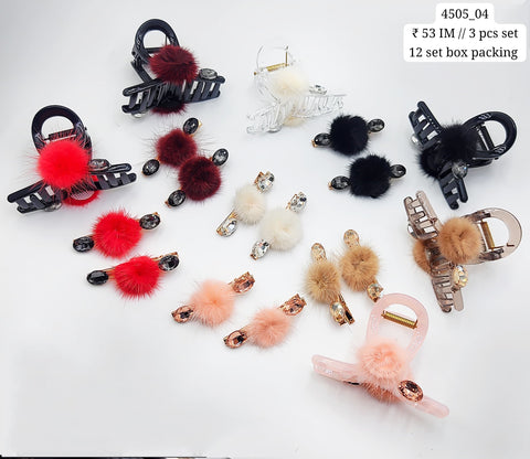 Fancy Rose Hair Clip 3 | Piece Set | (12 Set Box  Packing)