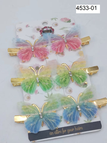 Hana Jewels  6 Pcs Small Multicolored Butterfly Hair Clips in one card ,12cards pkg and Total -72pcs in packing