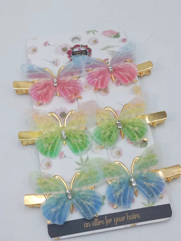 Hana Jewels  6 Pcs Small Multicolored Butterfly Hair Clips in one card ,12cards pkg and Total -72pcs in packing