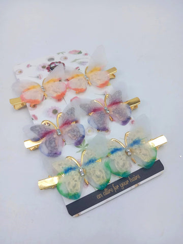 Hana Jewels  6 Pcs Small Multicolored Butterfly Hair Clips in one card ,12cards pkg and Total -72pcs in packing