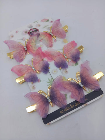 Hana Jewels  6 Pcs Small Multicolored Butterfly Hair Clips in one card ,12cards pkg and Total -72pcs in packing