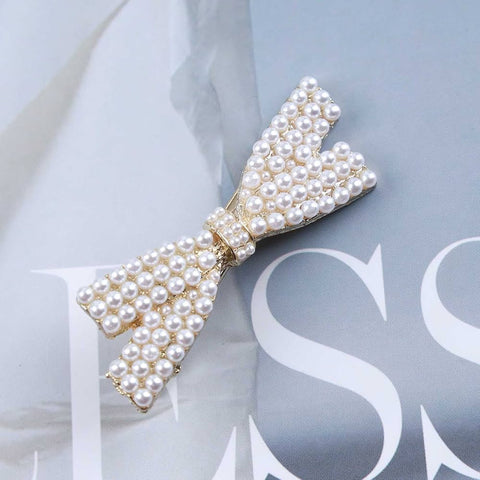 Impression Cross style 12 Pcs White And Gold Color beads Stone Hair Clip Set