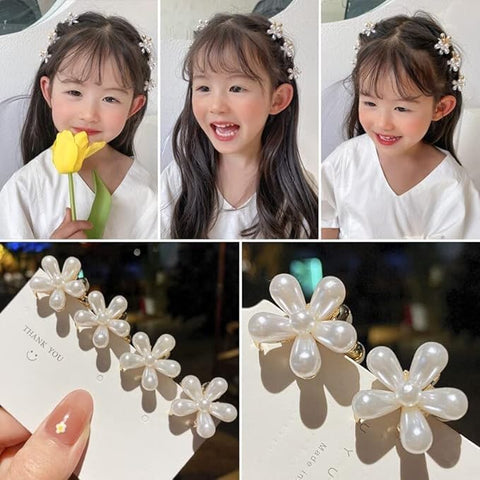 Hana Jewels  Korean Style Small Pearl Mini Hair Claw Clips with Flower Design, Sweet Artificial Decorative Hair Accessories for Women's Girls and 12 Pcs in one card and total 12 card in one pkt and total 144pcs packing