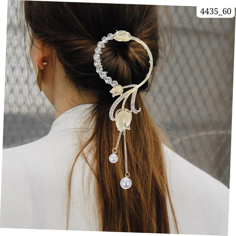 Impression  Flower & Faux Pearl Charm Tassel Bun Hair Clip (Pack of 12)