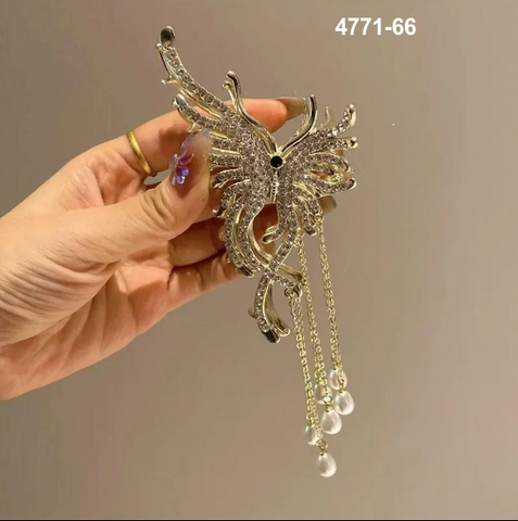 Hair Shark Clip Butterfly Rhinestone Tassel Hair Claw Hair Claw (Gold)